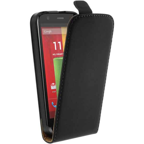 Kunst-Lederhülle für Motorola Moto G Flip-Case schwarz + 2 S