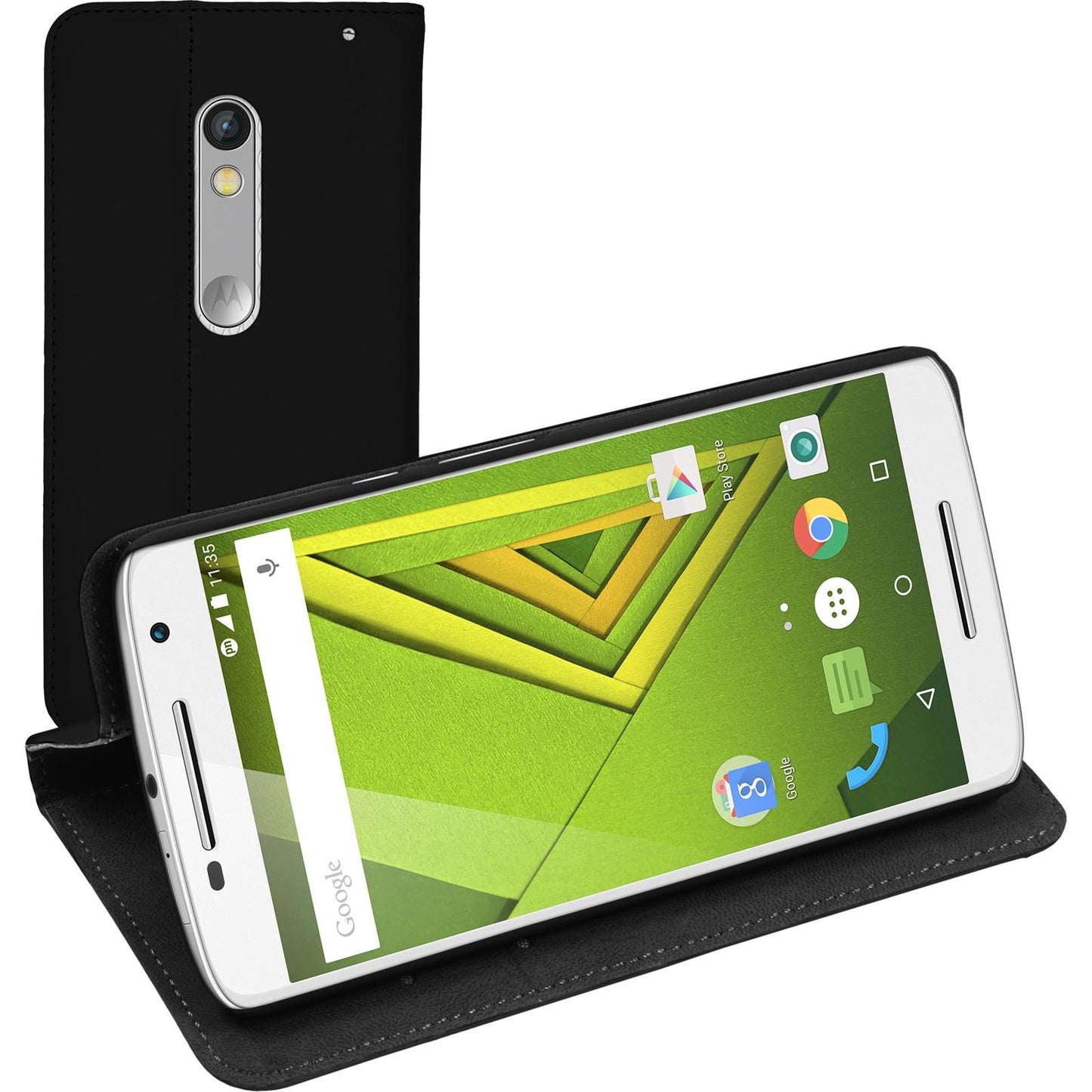 Kunst-Lederhülle für Motorola Moto X Play Book-Case schwarz