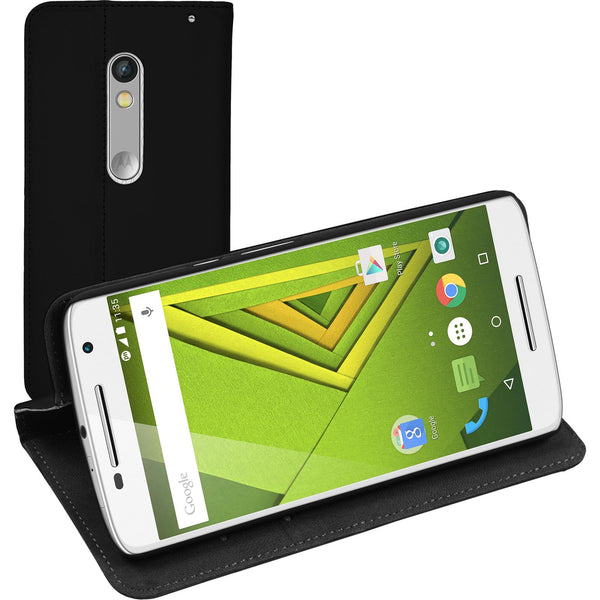 Kunst-Lederhülle für Motorola Moto X Play Book-Case schwarz