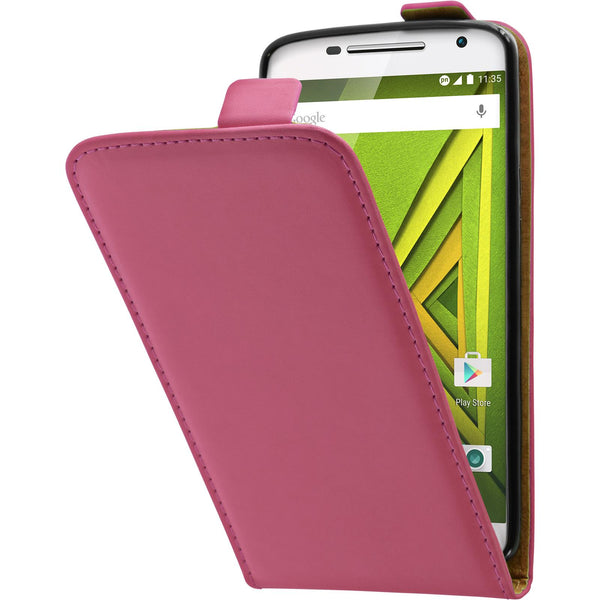 Kunst-Lederhülle für Motorola Moto X Play Flip-Case pink + 2