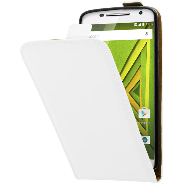 Kunst-Lederhülle für Motorola Moto X Play Flip-Case weiß + 2
