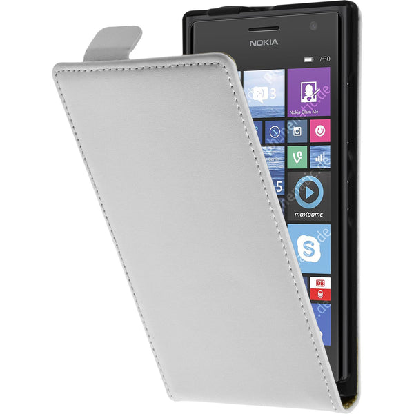 Kunst-Lederhülle für  Nokia Lumia 730 Flip-Case weiﬂ + 2 Sch