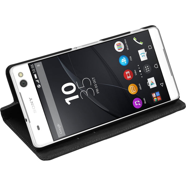 Kunst-Lederhülle für Sony Xperia C5 Ultra Book-Case schwarz