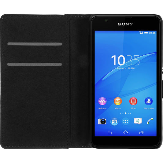 Kunst-Lederhülle für Sony Xperia E4g Book-Case schwarz Cover
