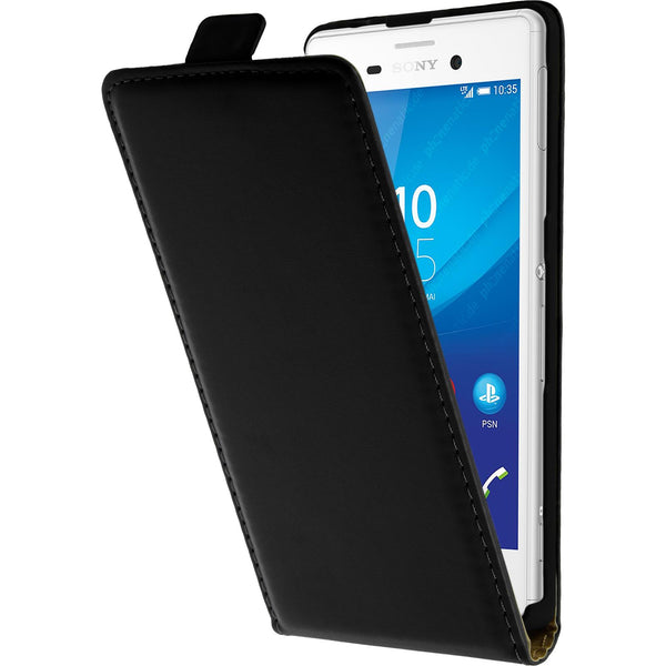 Kunst-Lederhülle für Sony Xperia M4 Aqua Flip-Case schwarz +