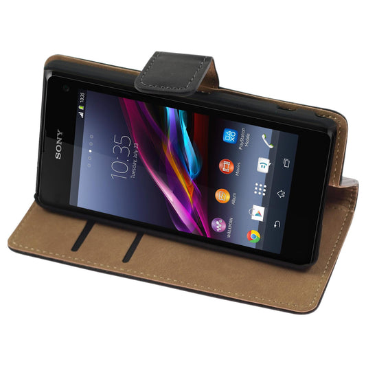 Kunst-Lederhülle für Sony Xperia Z1 Compact Wallet schwarz +