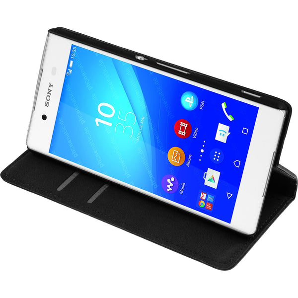 Kunst-Lederhülle für Sony Xperia Z3+ / Plus Book-Case schwar