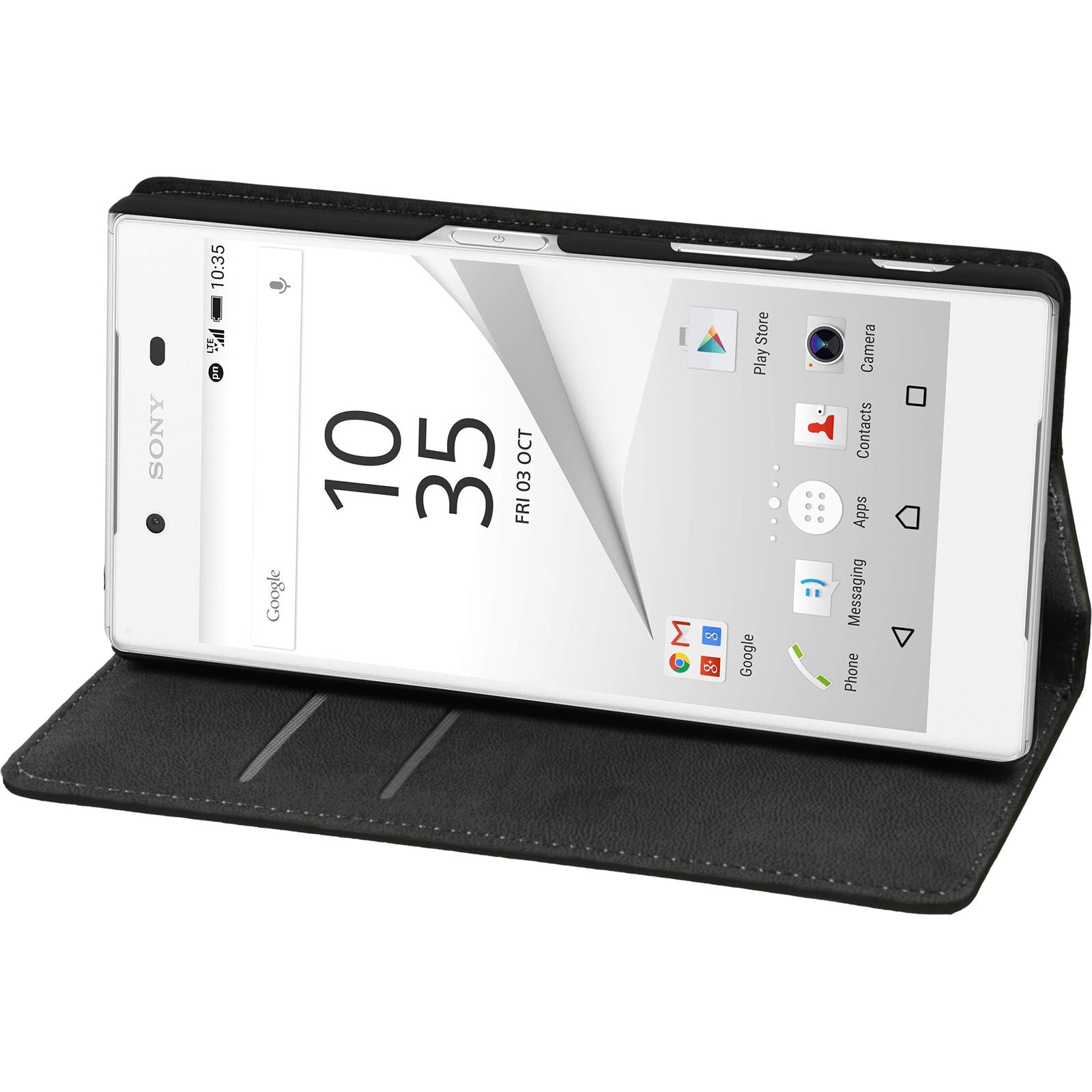 Kunst-Lederhülle für Sony Xperia Z5 Book-Case schwarz + 2 Sc
