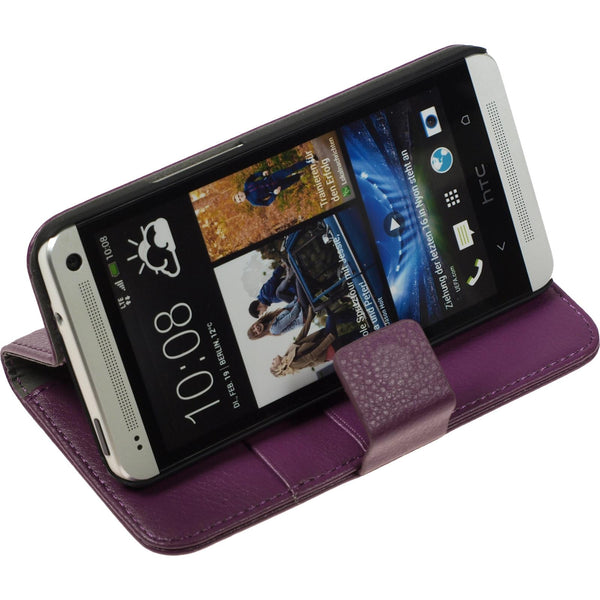 Kunst-Lederhülle für HTC One  lila + 2 Schutzfolien