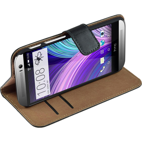 Kunst-Lederhülle für HTC One M8 Wallet schwarz + 2 Schutzfol