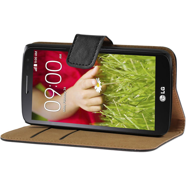 Kunst-Lederhülle für LG G2 mini Wallet schwarz + 2 Schutzfol
