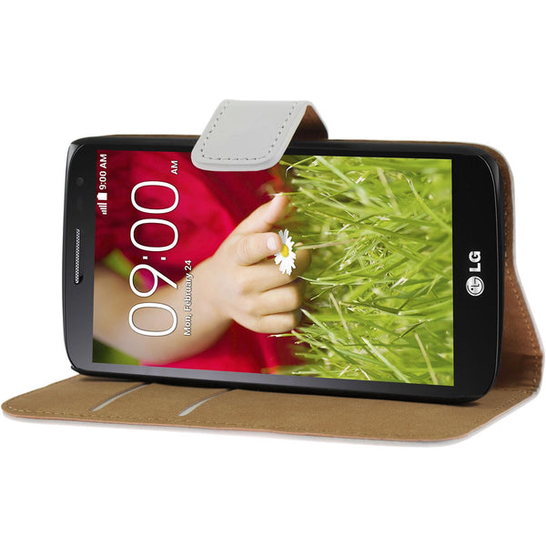 Kunst-Lederhülle für LG G2 mini Wallet weiß + 2 Schutzfolien