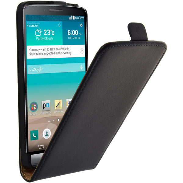 Kunst-Lederhülle für LG G3 Flip-Case schwarz + 2 Schutzfolie
