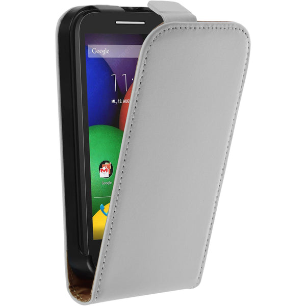 Kunst-Lederhülle für Motorola Moto E Flip-Case weiß + 2 Schu