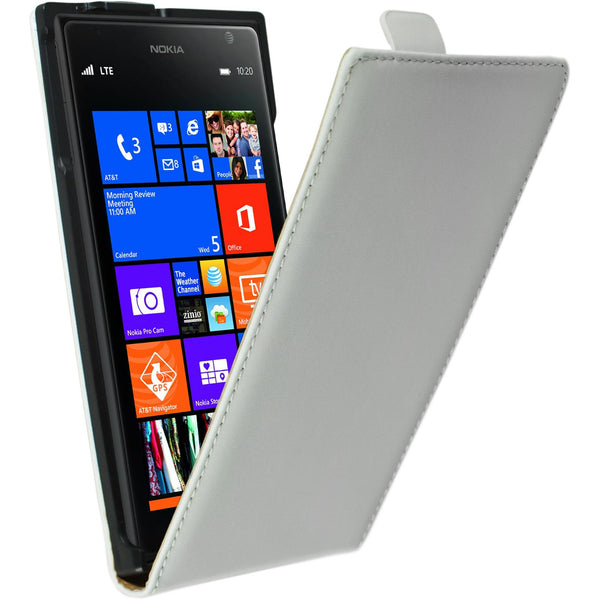 Kunst-Lederhülle für  Nokia Lumia 1520 Flip-Case weiß + 2 Sc
