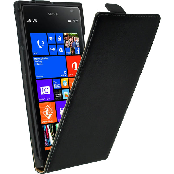 Kunst-Lederhülle für  Nokia Lumia 1520 Flip-Case schwarz + 2