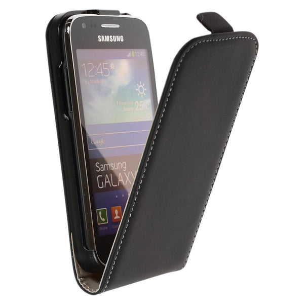 Kunst-Lederhülle für Samsung Galaxy Ace 3 Flip-Case schwarz