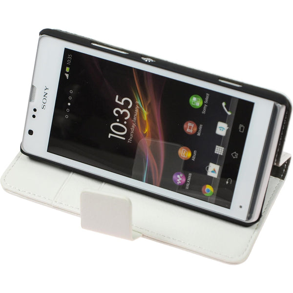 Kunst-Lederhülle für Sony Xperia SP Premium weiß + 2 Schutzf