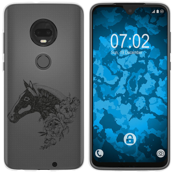 Moto G7 Plus Silikon-Hülle Floral Pferd M5-1 Case