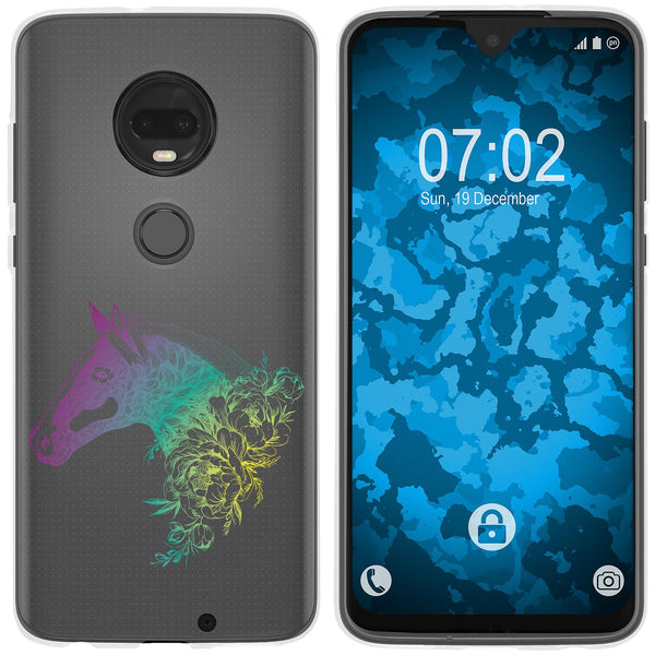 Moto G7 Plus Silikon-Hülle Floral Pferd M5-4 Case