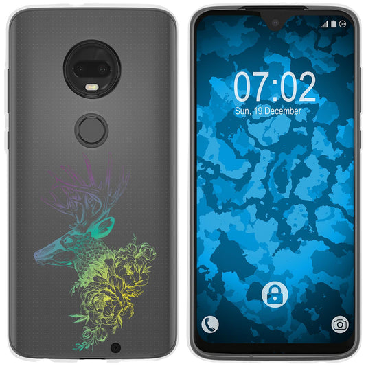 Moto G7 Silikon-Hülle Floral Hirsch M7-4 Case