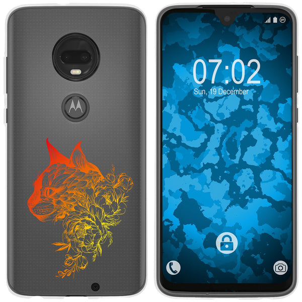 Moto G7 Plus Silikon-Hülle Floral Katze M2-2 Case