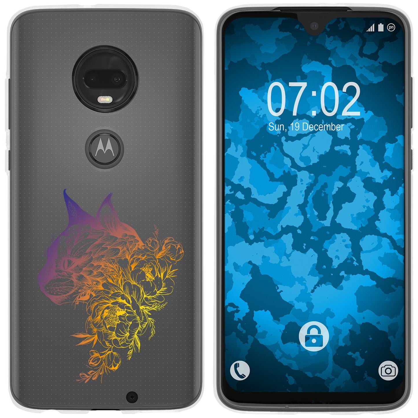 Moto G7 Plus Silikon-Hülle Floral Katze M2-3 Case