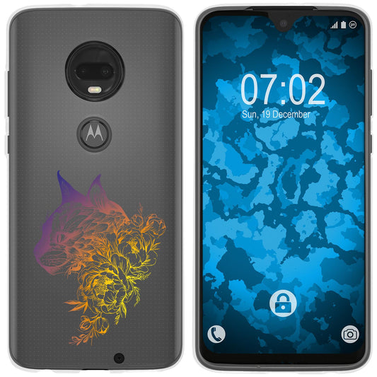 Moto G7 Plus Silikon-Hülle Floral Katze M2-3 Case