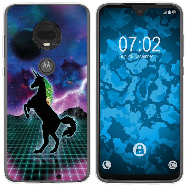 Moto G7 Plus Silikon-Hülle Retro Wave Einhorn M2 Case