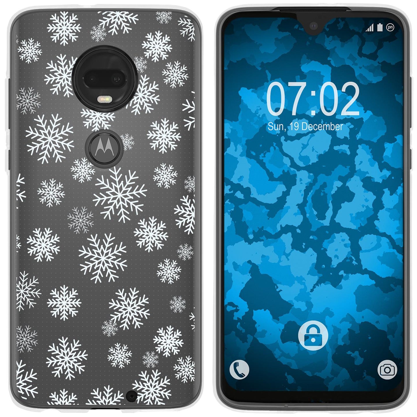 Moto G7 Plus Silikon-Hülle X Mas Weihnachten Schneeflocken M