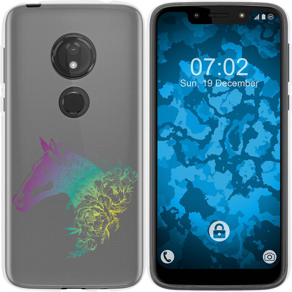 Moto G7 Play Silikon-Hülle Floral Pferd M5-4 Case