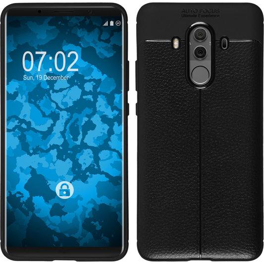PhoneNatic Case kompatibel mit Huawei Mate 10 Pro - schwarz Silikon Hülle Lederoptik Cover