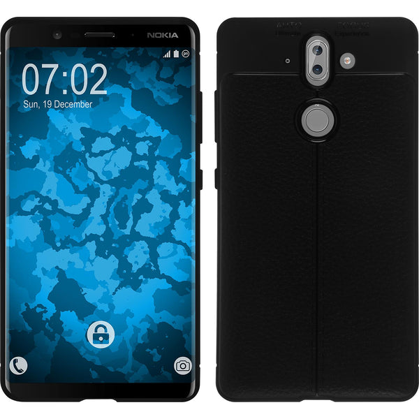 PhoneNatic Case kompatibel mit  Nokia 9 - schwarz Silikon Hülle Lederoptik Cover