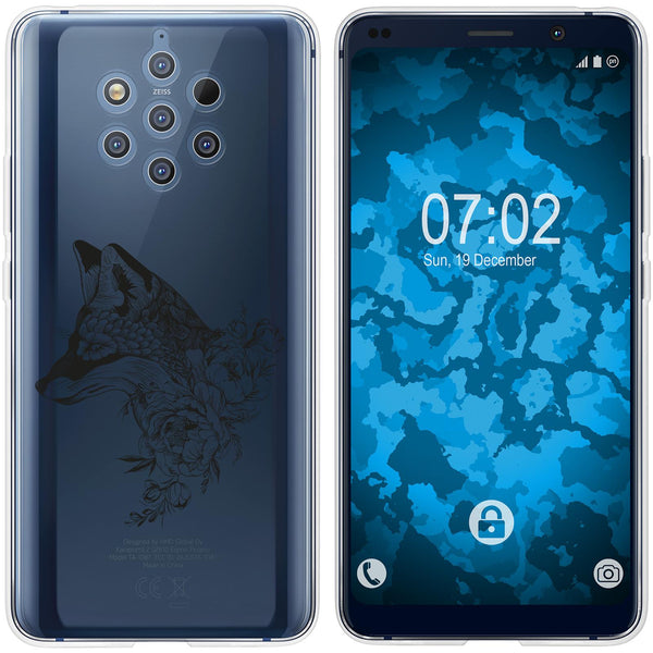 Nokia 9 PureView Silikon-Hülle Floral Fuchs M1-1 Case