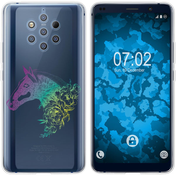 Nokia 9 PureView Silikon-Hülle Floral Pferd M5-4 Case