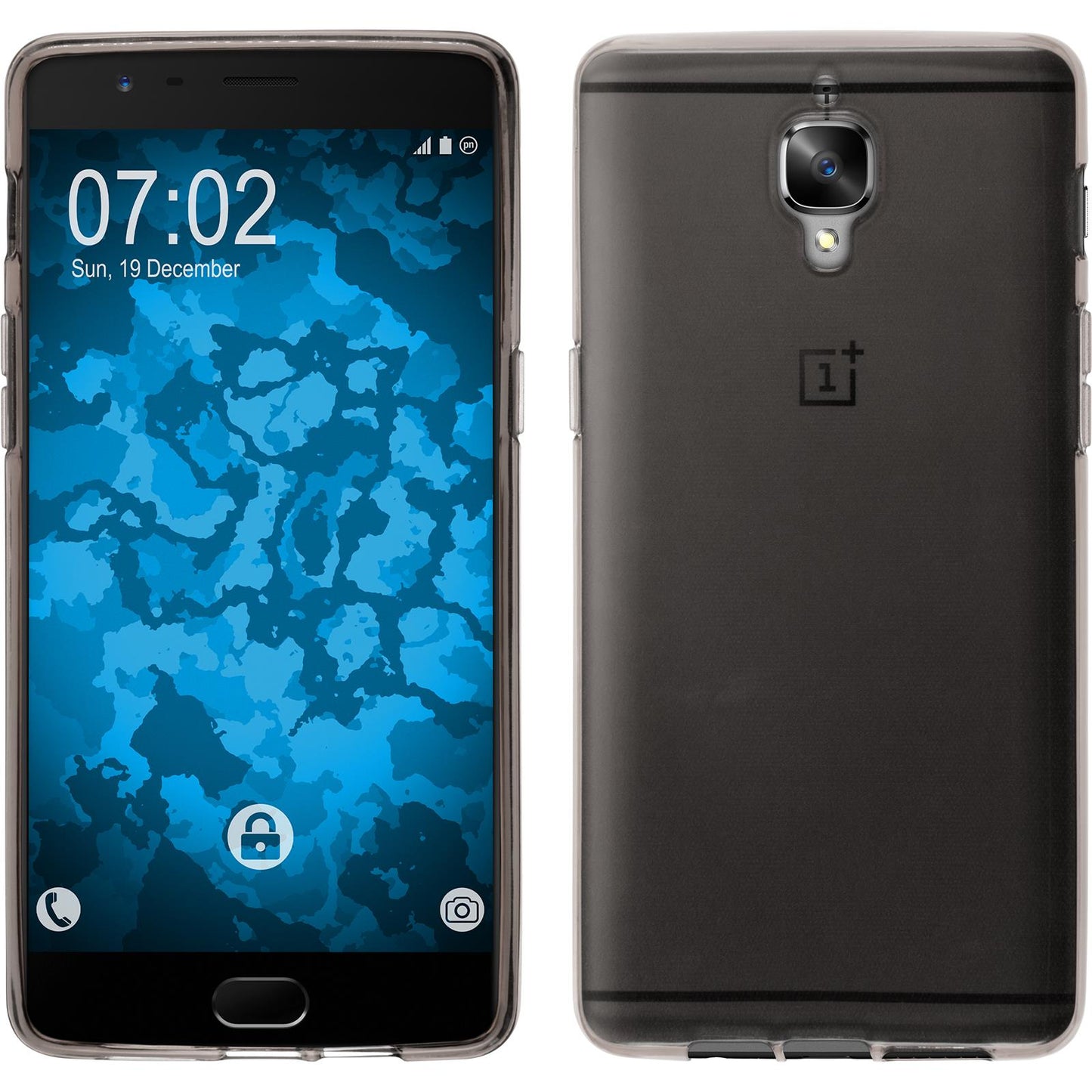 PhoneNatic Case kompatibel mit  OnePlus 3T - grau Silikon Hülle transparent + 2 Schutzfolien