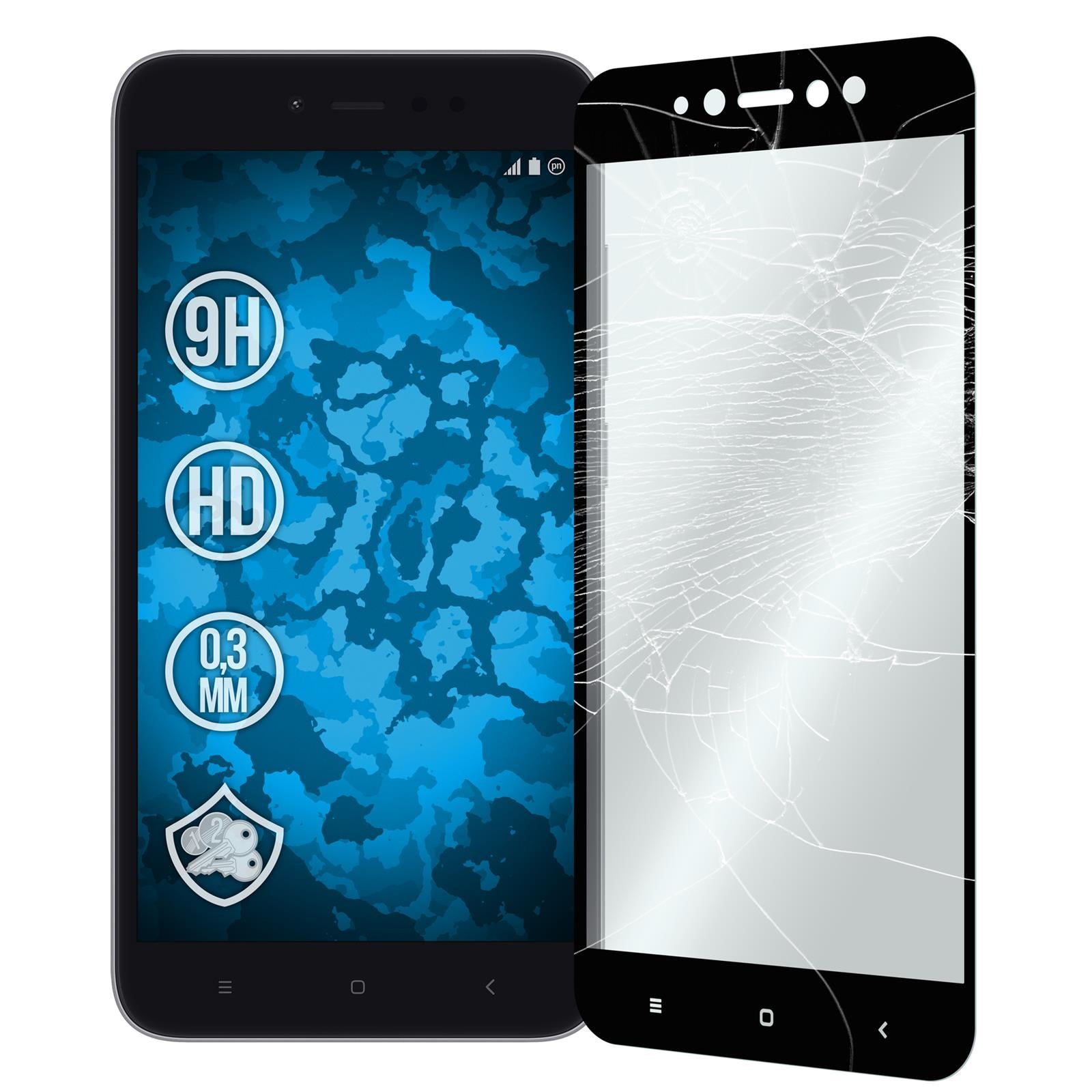 2 x Xiaomi Redmi Y1 Lite Glas-Displayschutzfolie klar full-s