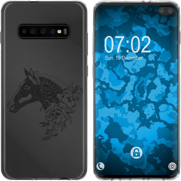 Galaxy S10 Plus Silikon-Hülle Floral Pferd M5-1 Case