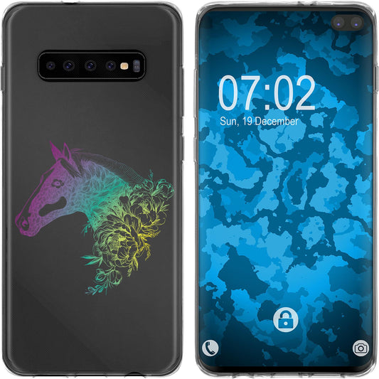 Galaxy S10 Plus Silikon-Hülle Floral Pferd M5-4 Case
