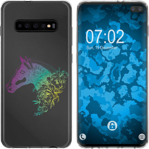 Galaxy S10 Plus Silikon-Hülle Floral Pferd M5-4 Case