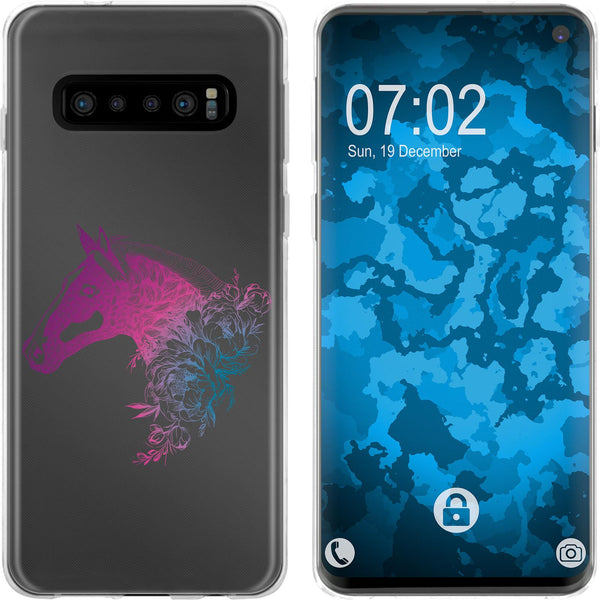 Galaxy S10 Silikon-Hülle Floral Pferd M5-6 Case