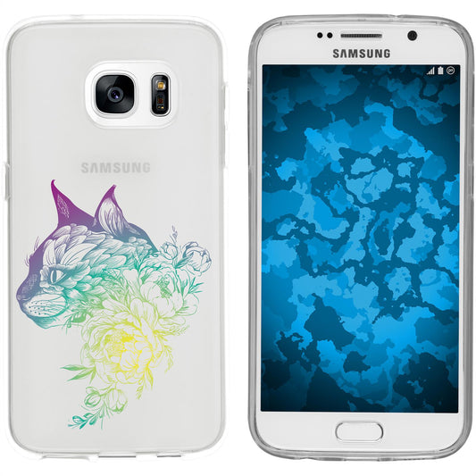 Galaxy S7 Silikon-Hülle Floral Katze M2-4 Case
