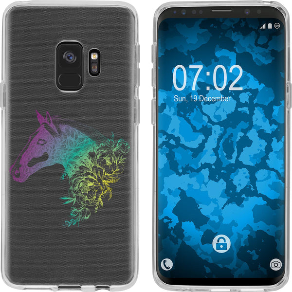 Galaxy S9 Silikon-Hülle Floral Pferd M5-4 Case