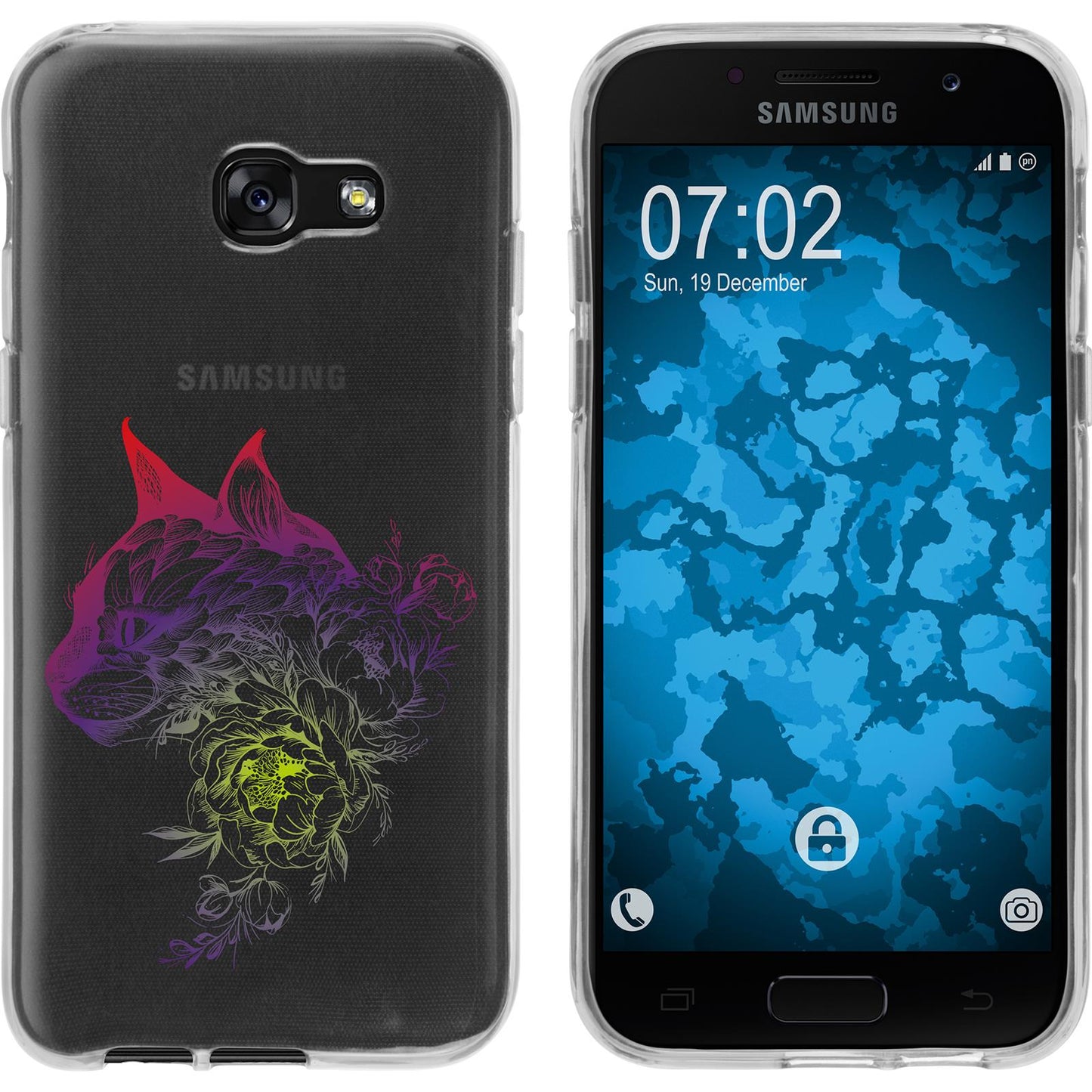 Galaxy A5 2017 Silikon-Hülle Floral Katze M2-5 Case