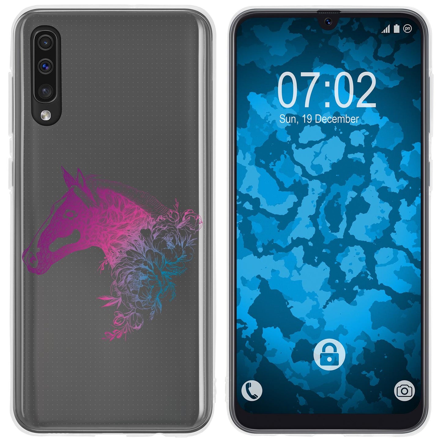 Galaxy A50 Silikon-Hülle Floral Pferd M5-6 Case