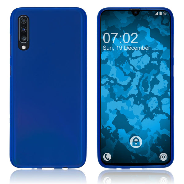 PhoneNatic Case kompatibel mit Samsung Galaxy A70 - blau Silikon Hülle matt + 2 Schutzfolien