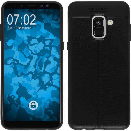 PhoneNatic Case kompatibel mit Samsung Galaxy A8 (2018) EU Version - schwarz Silikon Hülle Lederoptik Cover