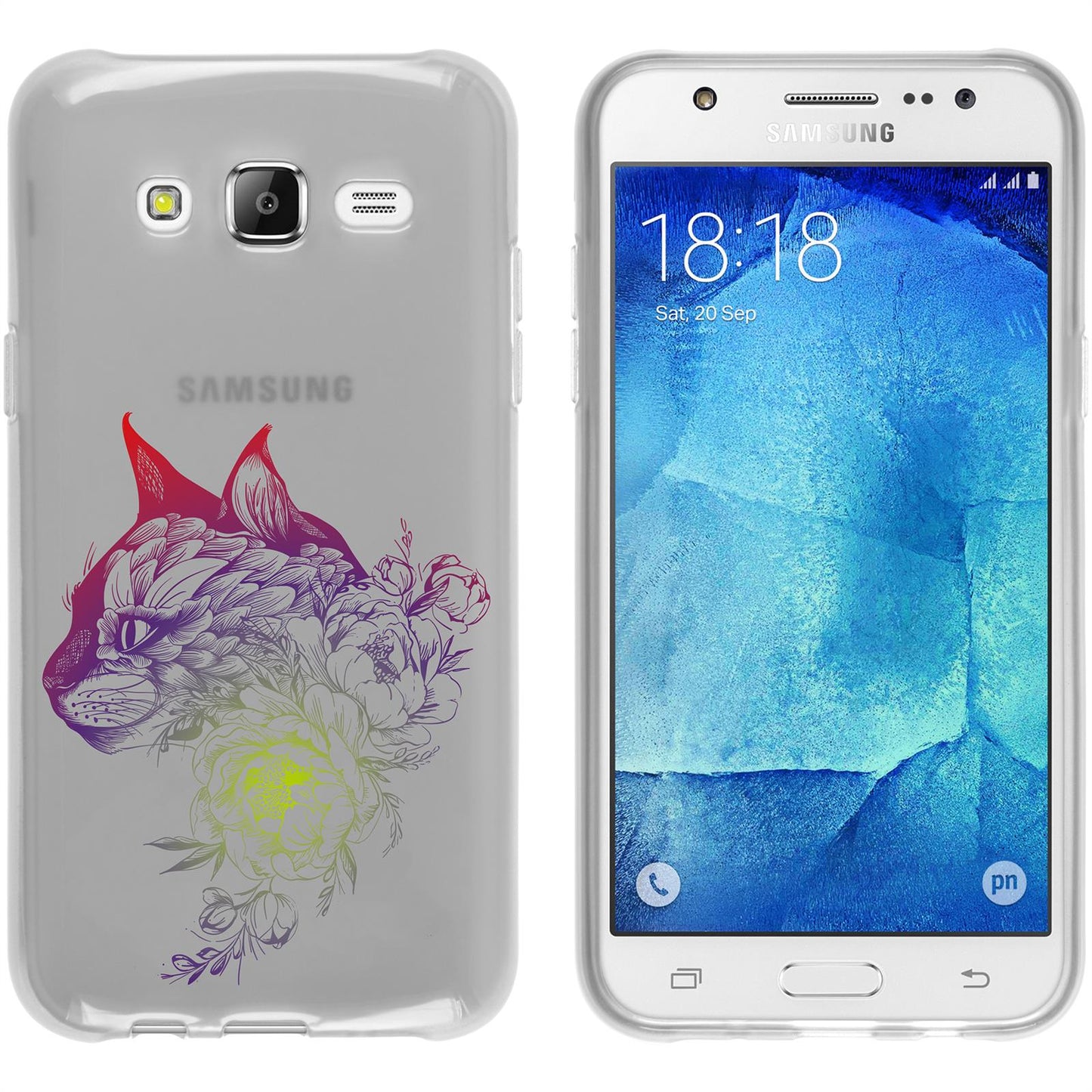 Galaxy J5 (2015 - J500) Silikon-Hülle Floral Katze M2-5 Case