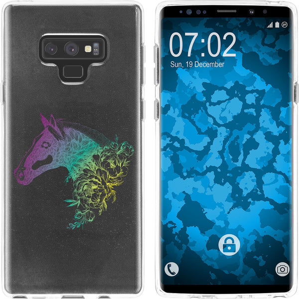 Galaxy Note 9 Silikon-Hülle Floral Pferd M5-4 Case