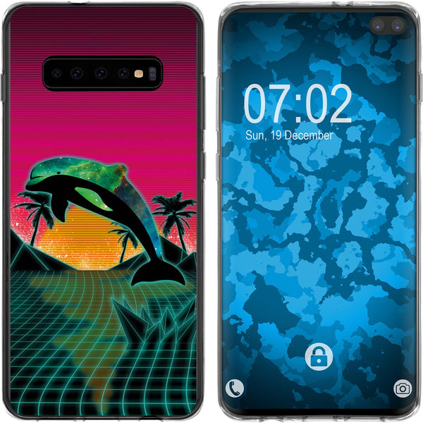 Galaxy S10 Plus Silikon-Hülle Retro Wave Delphin M1 Case